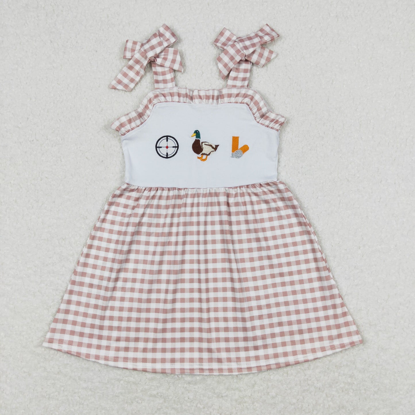 GSD0817 Embroidered Duck Hunting Pink Plaid Ruffle Halter Girls Dresses RTS 202508