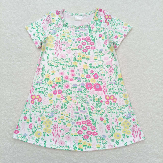 GSD0823 Flower Leaf White Short Sleeve Dresses for Girls RTS 202508