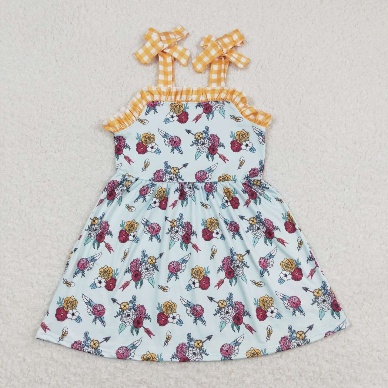 GSD0824 Flower Arrow Orange Plaid Ruffle Slip Dresses for Girls RTS 202508