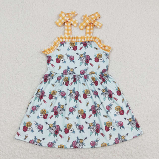 GSD0824 Flower Arrow Orange Plaid Ruffle Slip Dresses for Girls RTS 202508