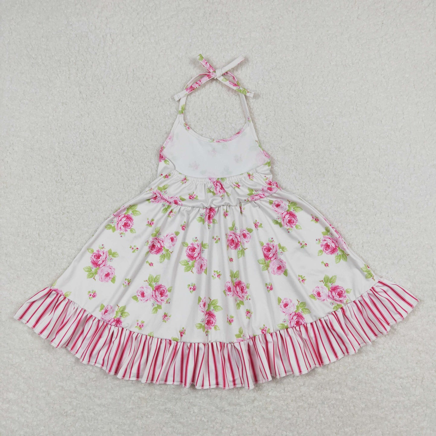GSD0859 Floral Pink Stripe Ruffle Halter Dresses for Girls RTS 202508