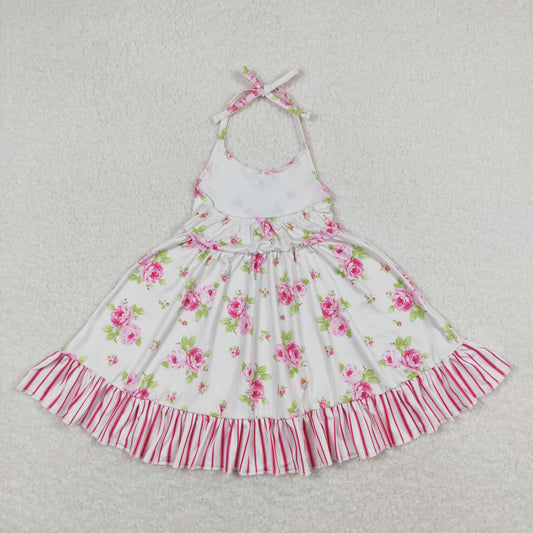 GSD0859 Floral Pink Stripe Ruffle Halter Dresses for Girls RTS 202508