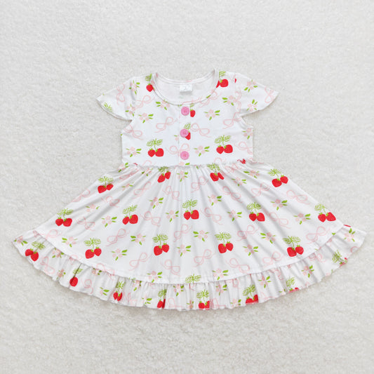GSD0888 Strawberry Bows White Ruffle Short Sleeve Dresses for Girls RTS 202508