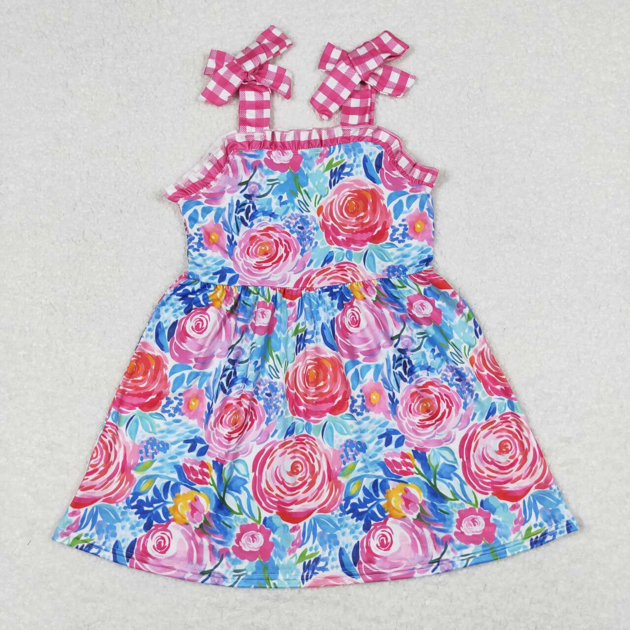 GSD0895 Floral Plaid Ruffle Rose Suspender Girls Dresses RTS 202508