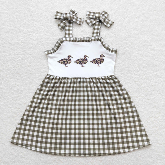 GSD0903 Camouflage Ducks Army Green Plaid Ruffle Sleeveless Dresses for Girls RTS 202509