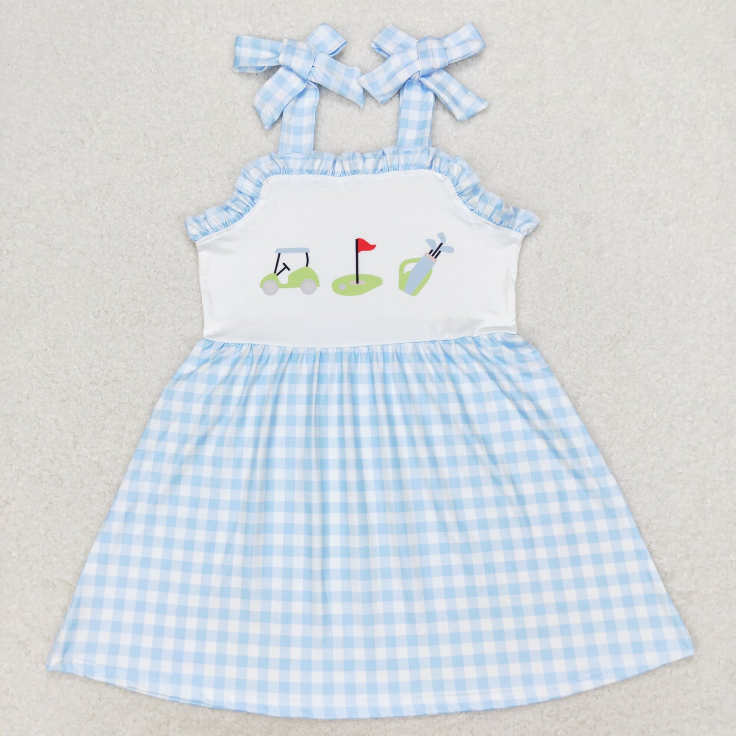 GSD0907 Golf tour car blue plaid lace halter dress baby girls dress designs
