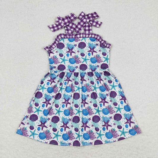 GSD0913  Seaweed Starfish Purple Plaid Halter Girls Dresses 202504 RTS