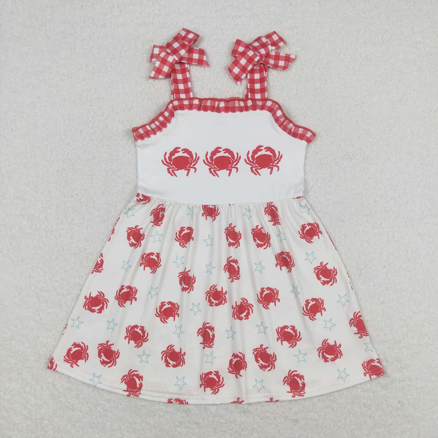 GSD0914 Crab Stars red and white check lace beige slip dress kids dresses for girls