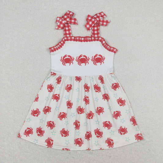 GSD0914 Crab Stars red and white check lace beige slip dress kids dresses for girls