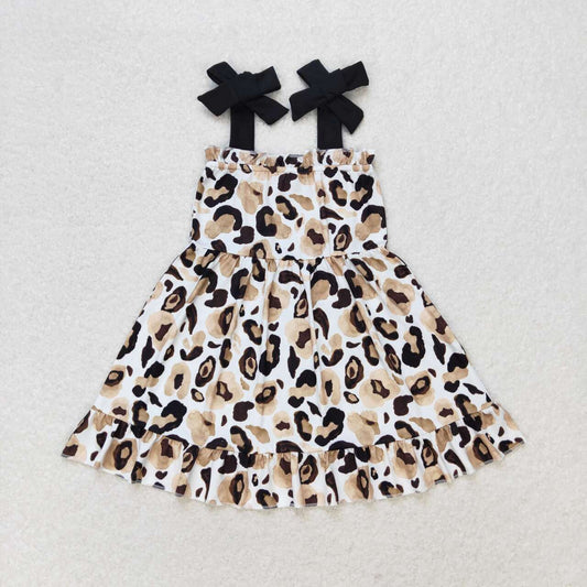 GSD0919 Leopard print black halter dress kids dresses for girls High quality