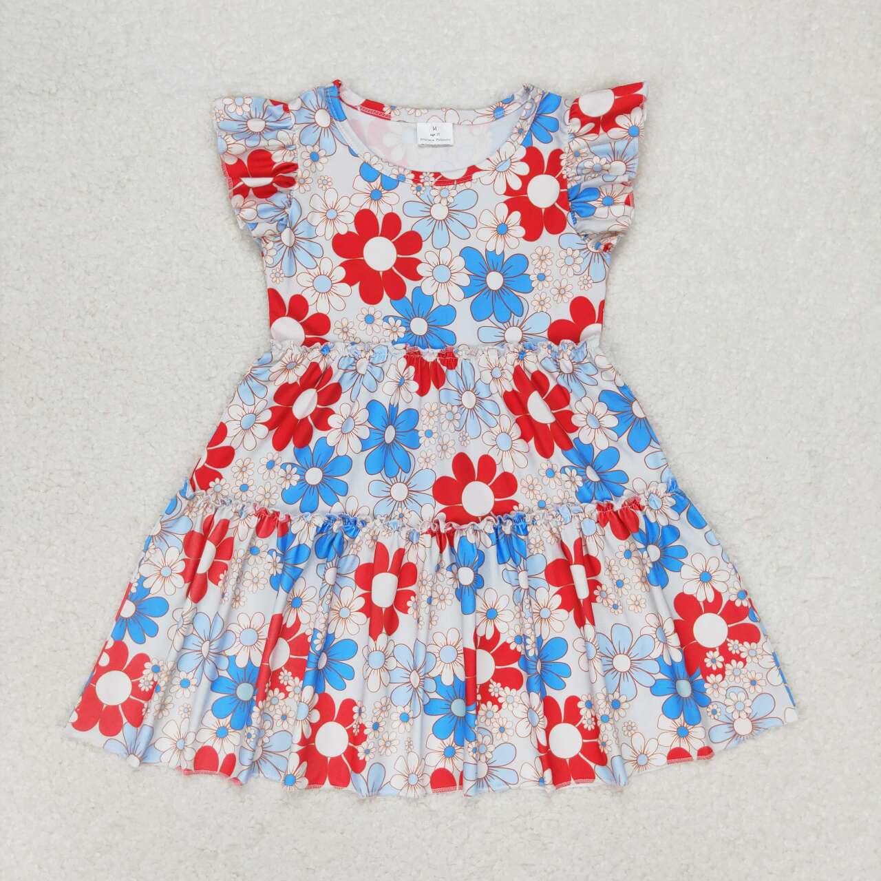 GSD0921 Red and blue flowers flying sleeve dress high quality children dress girls