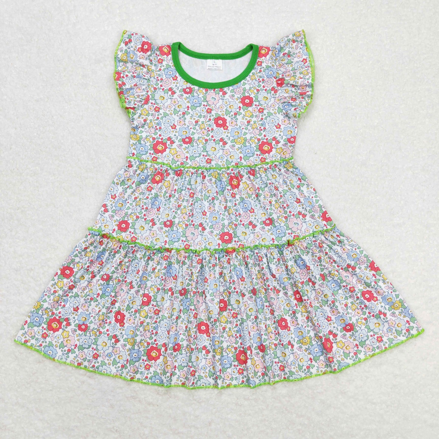 GSD0948 Floral Green Ruffle Flying Sleeve Dress Girls Boutique Clothes 20240409 RTS
