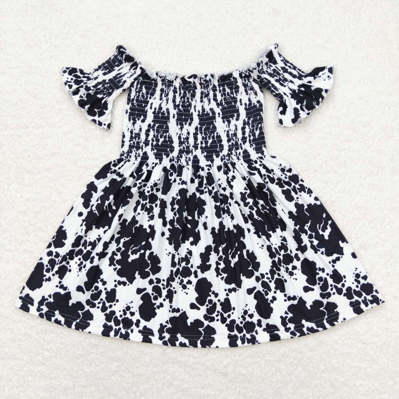 GSD0960 White cow-print one-shoulder dress girls dresses 2-12 children clothing