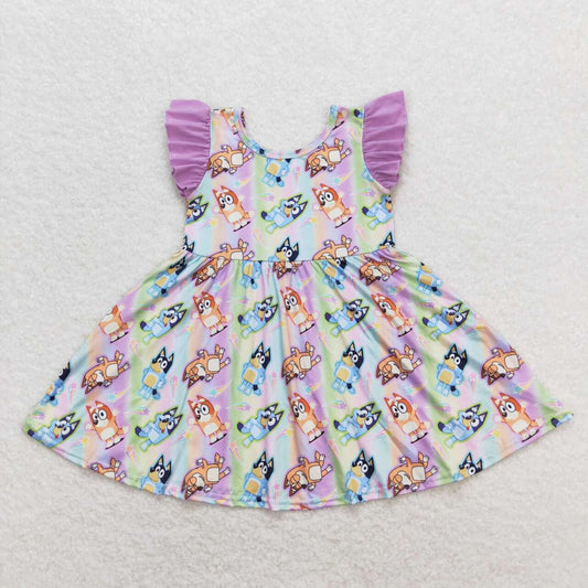 GSD0985 Cartoon Bluey Purple Flying Sleeve Dresses for Girls RTS 202509