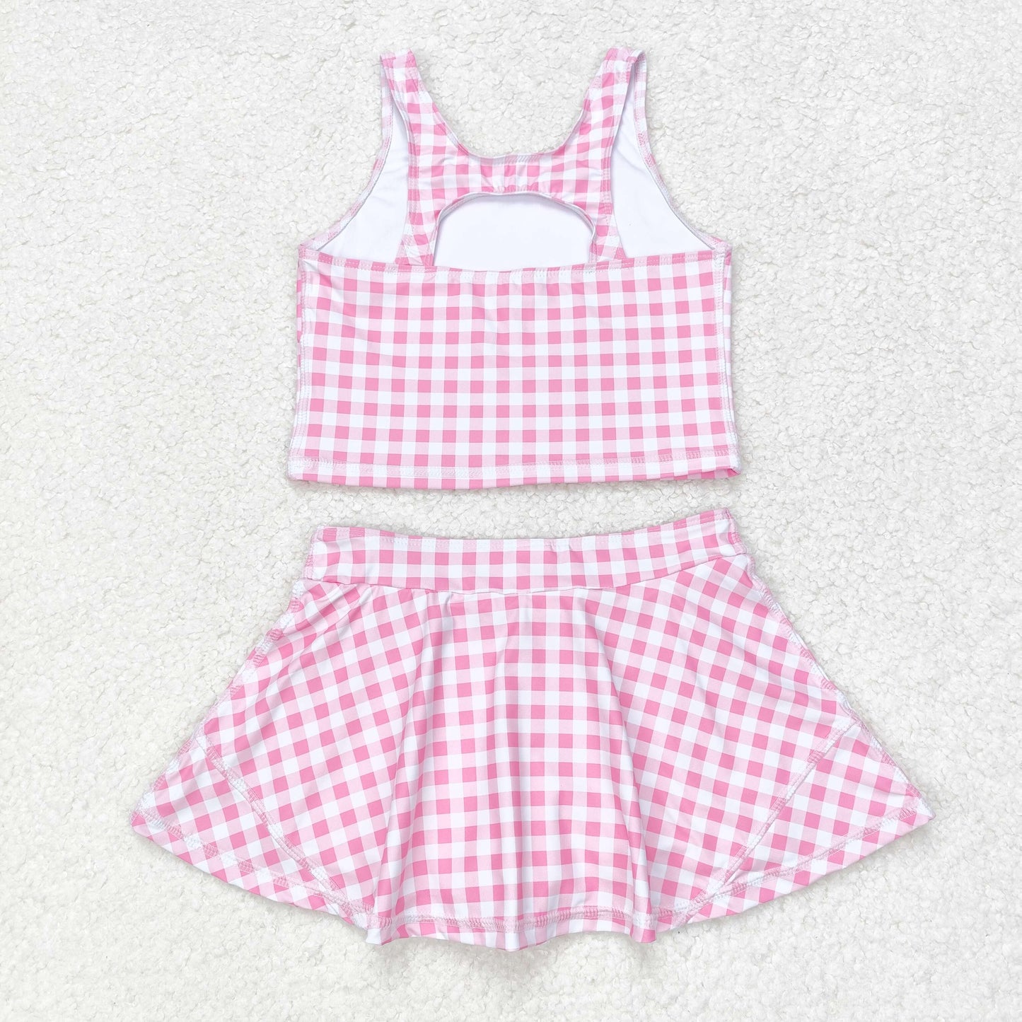 GSD0992 NO MOQ Pink and white checkered sleeveless pantdress swimsuit