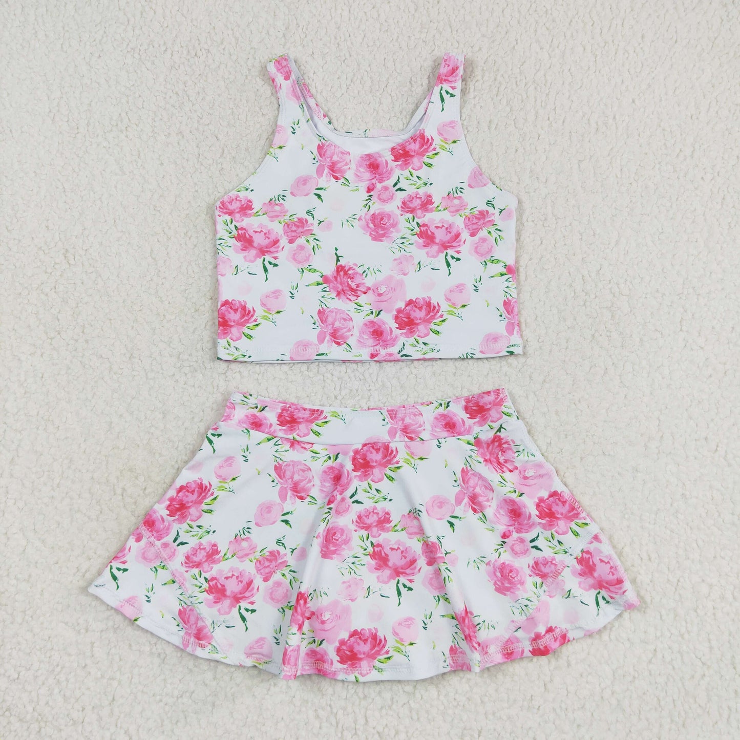 GSD0994 Pink flowers sleeveless pantydress set high quality wholesale waterproof baby girl swimwear for sale