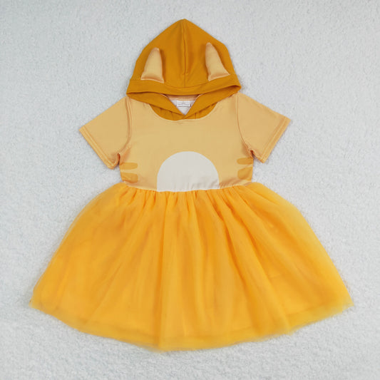 GSD0998 Cartoon Bluey Orange Hooded Short Sleeve Girls Dresses RTS 202509