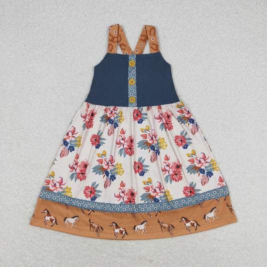 GSD1035 Flower steed pattern strappy dress High quality girls birthday dresses
