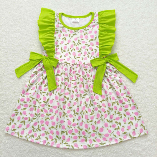 GSD1036 Floral Green Bows Flying Sleeve Dresses for Girls RTS 202508