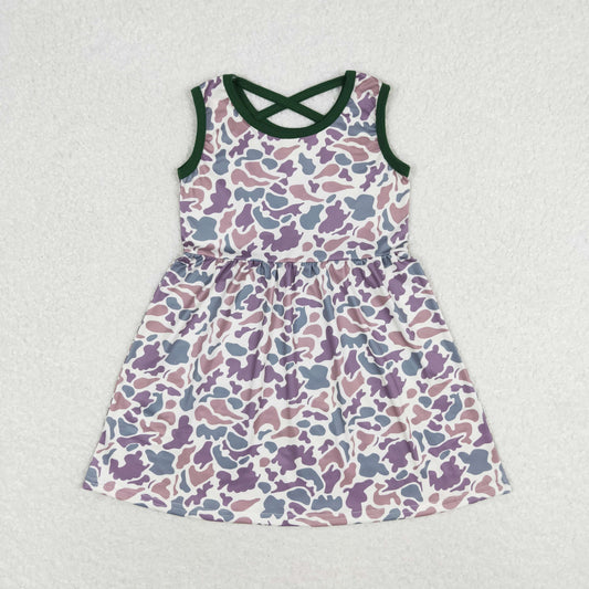 GSD1042 Brown green camouflage light color sleeveless dress high quality kids dresses for girls