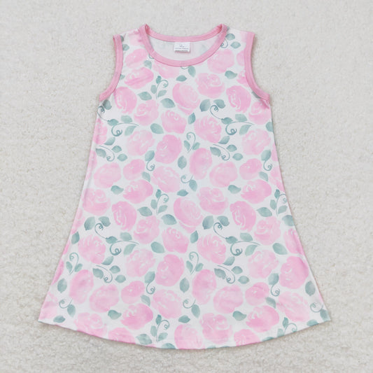 GSD1045 Pink Flower Leaf Sleeveless Dress Girls Boutique clothes  202404 RTS