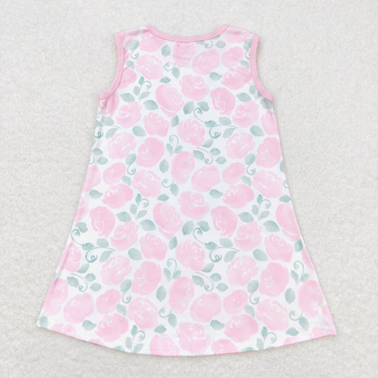 GSD1045 Pink Flower Leaf Sleeveless Dress Girls Boutique clothes  202404 RTS
