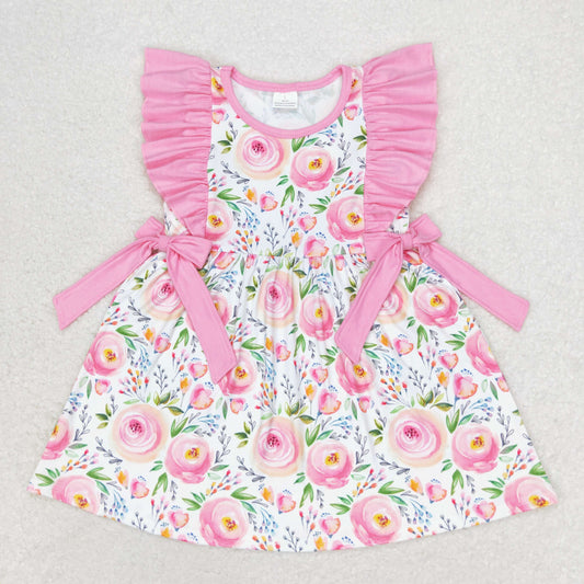 GSD1070 Flowers pink lace bow sleeveless dress high quality baby dress girls