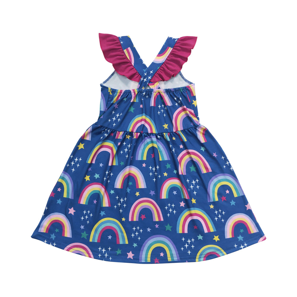 GSD1085 Navy Blue Rainbow Flying sleeveless Girls boutique summer Dresses 202502 RTS