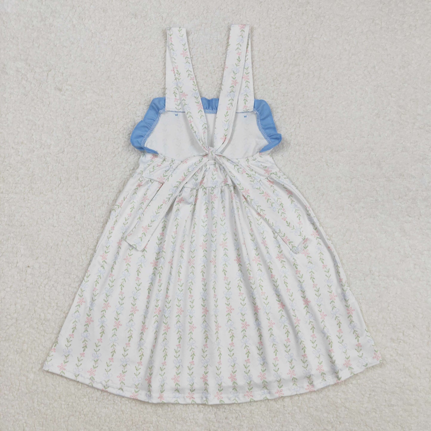 GSD1099 White Blue ruffle refreshing flower sleeveless dress girls boutique dress 202502 RTS