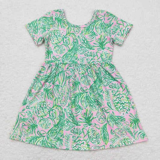 GSD1113 Seaweed Print Green Short Sleeve Dresses for Girls RTS 202508