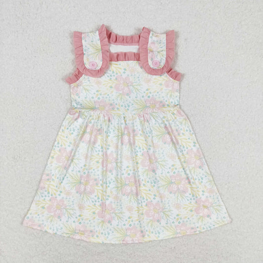 GSD1119 Yellow flowers Pink lace sleeveless dress kids dresses for girls