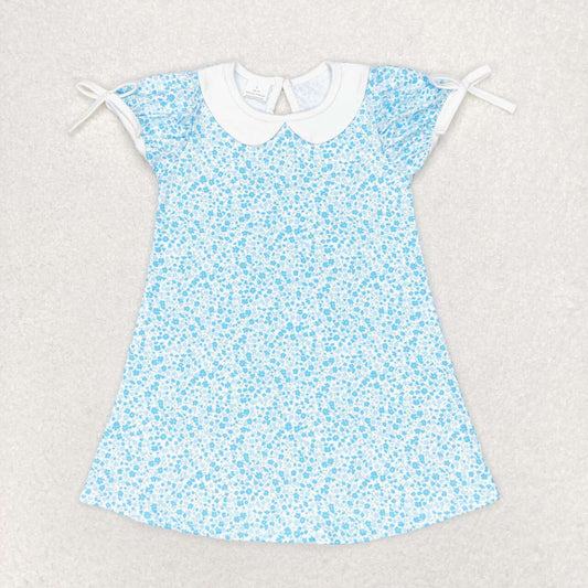 GSD1132 Blue floral doll collar short-sleeved dress High quality girls dresses 2-12 children clothing