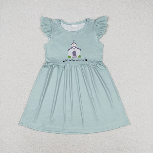GSD1156 Church letter turquoise flying sleeve dress high quality wholesale party dresses for girls