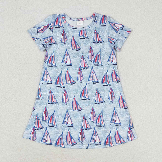 GSD1161 Sailing waves short sleeve dress High quality dress kids