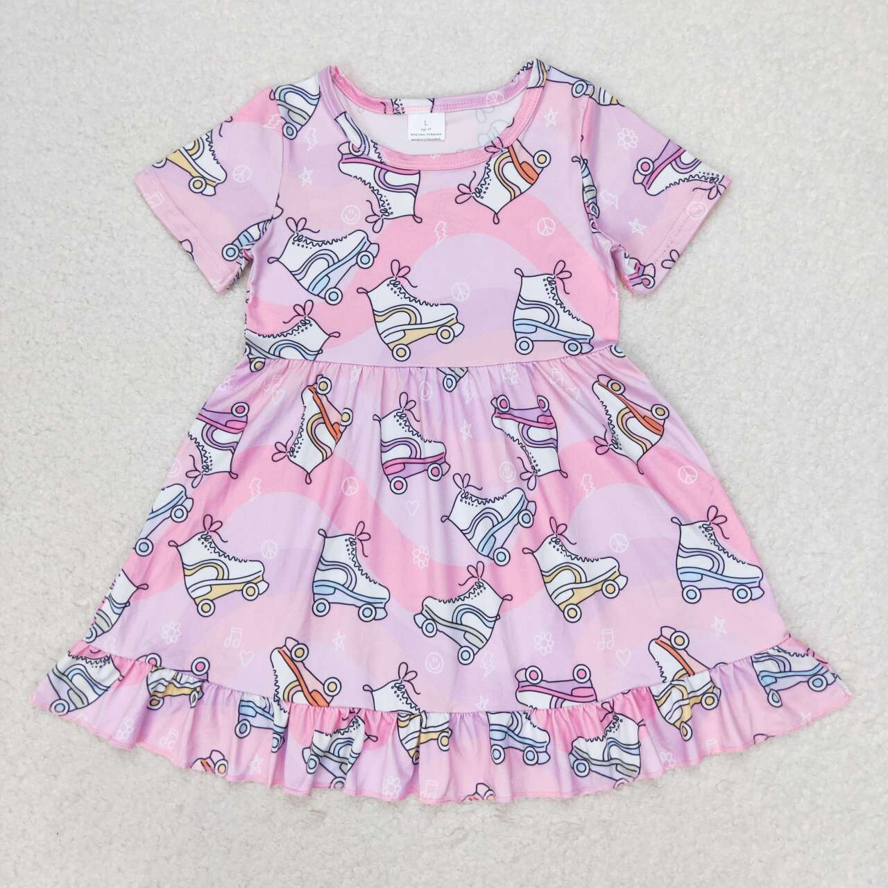 GSD1249 Roller skates powder purple short sleeve dress high quality dresses for baby girls