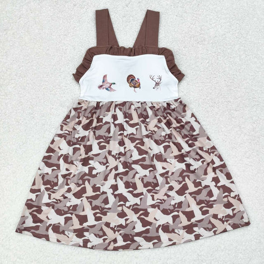 GSD1272 NO MOQ Duck Turkey Deer Brown lace bow sleeveless dress western clothes
