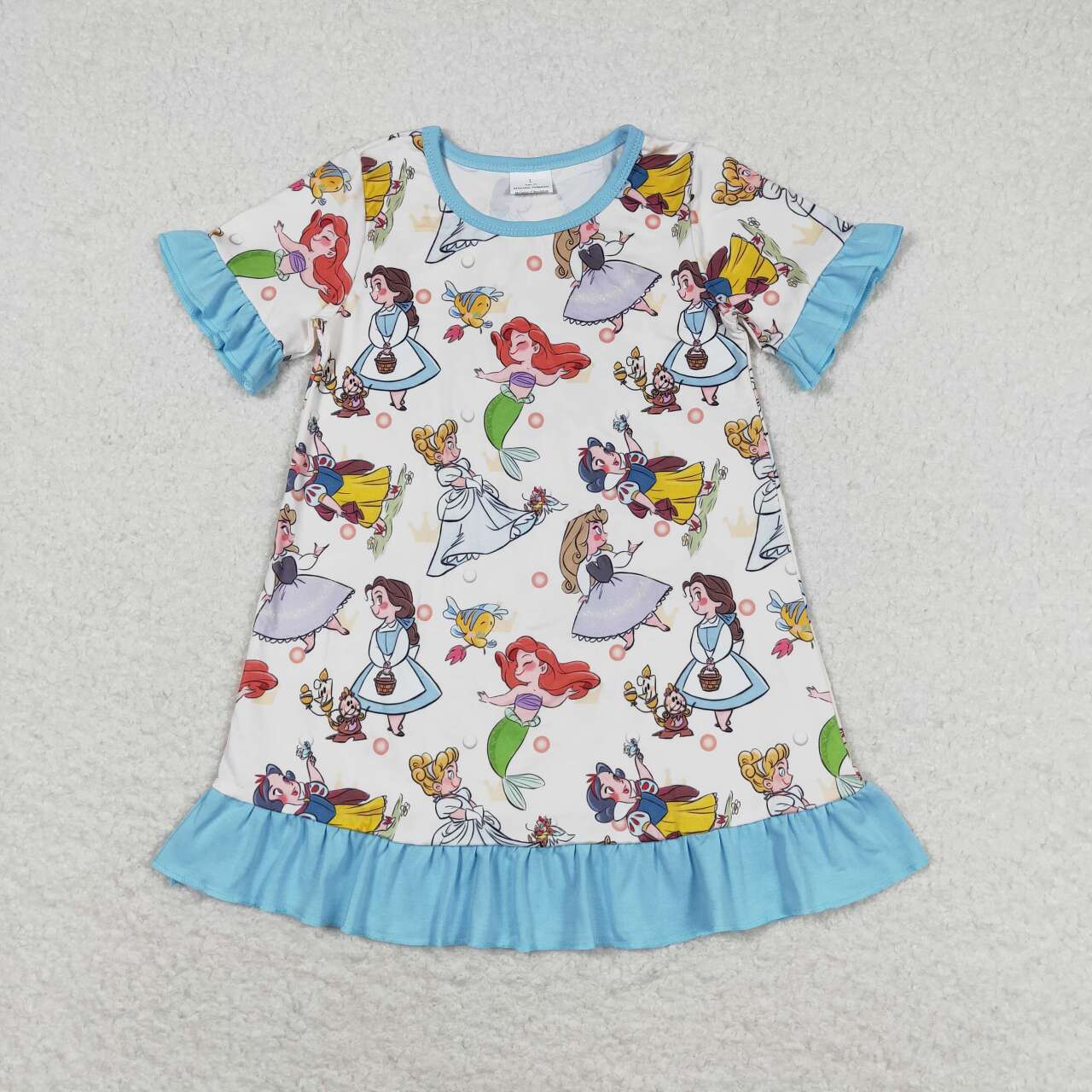 GSD1291 Cartoon Disney Princess short sleeve dress with blue lace