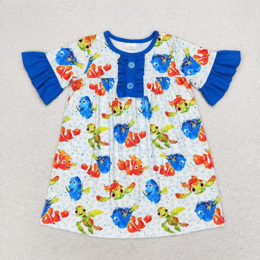 GSD1312 Cartoon Finding Nemo Turtle Fish blue lace short-sleeved dress