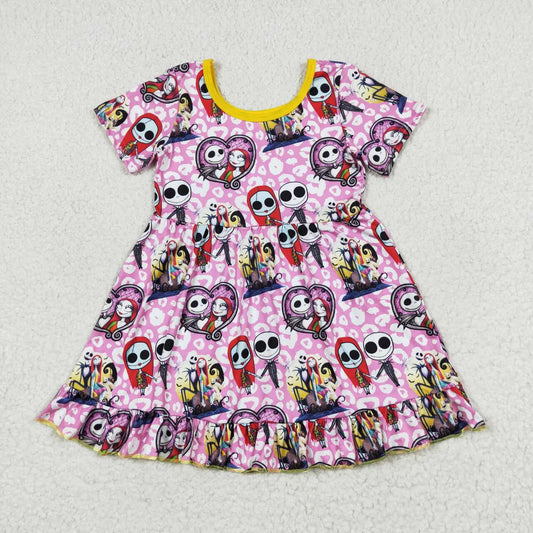 GSD1317 Christmas Eve Fright leopard print pink short-sleeved dress high quality wholesale girls party dresses