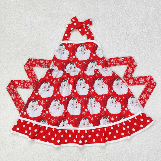 GSD1345 NO MOQ Santa Snowflake polka dot Red Lace sleeveless dress western clothes