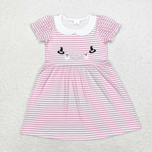 GSD1362 Witch hat Ghost bow pattern doll collar pink striped short-sleeved dress