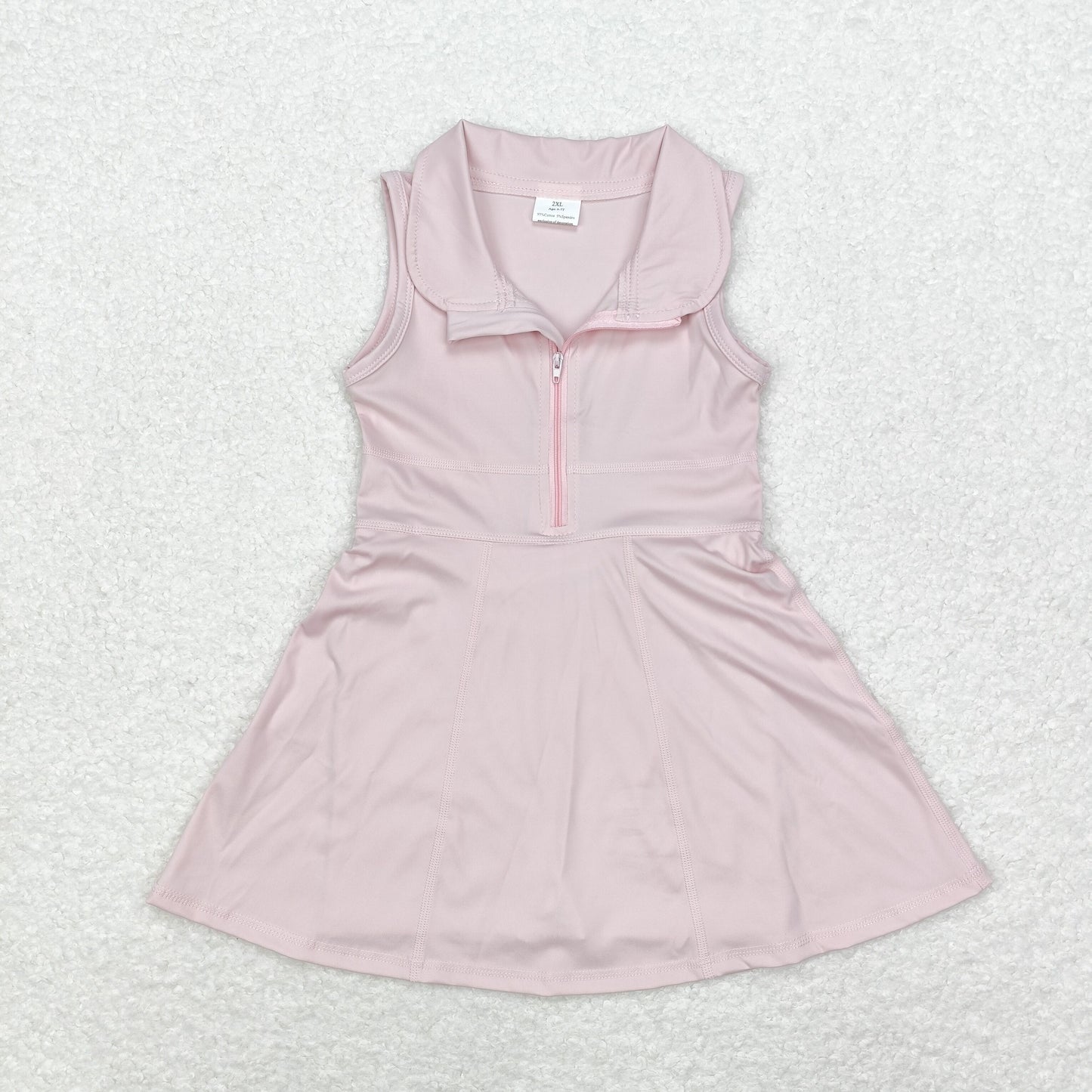 GSD1378 Solid pink zipper yoga dress Sleeveless dress