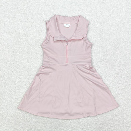 GSD1378 Solid pink zipper yoga dress Sleeveless dress