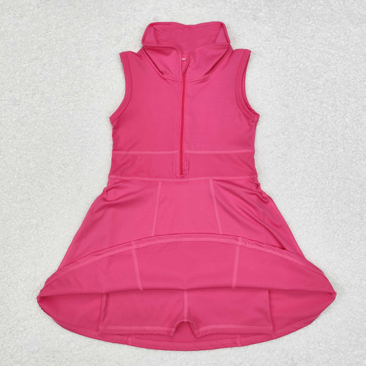 GSD1379 Solid rose zipper yoga dress sleeveless dress