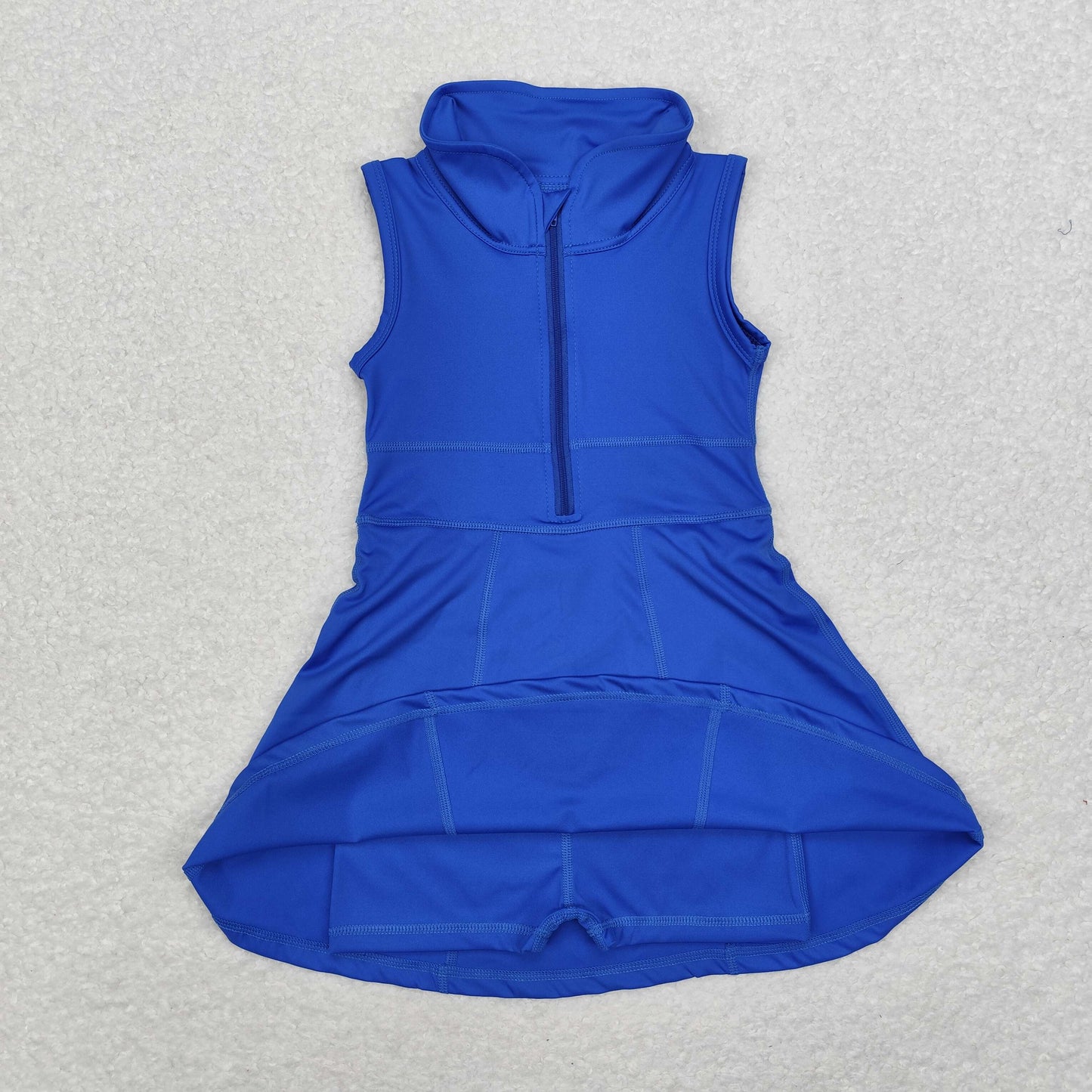 GSD1381 Solid color blue zipper yoga dress sleeveless dress