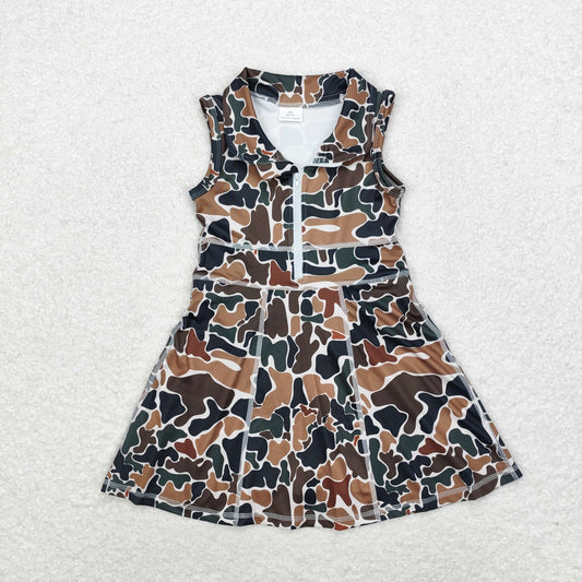 GSD1382 Brown green camouflage beige zipper yoga dress sleeveless dress