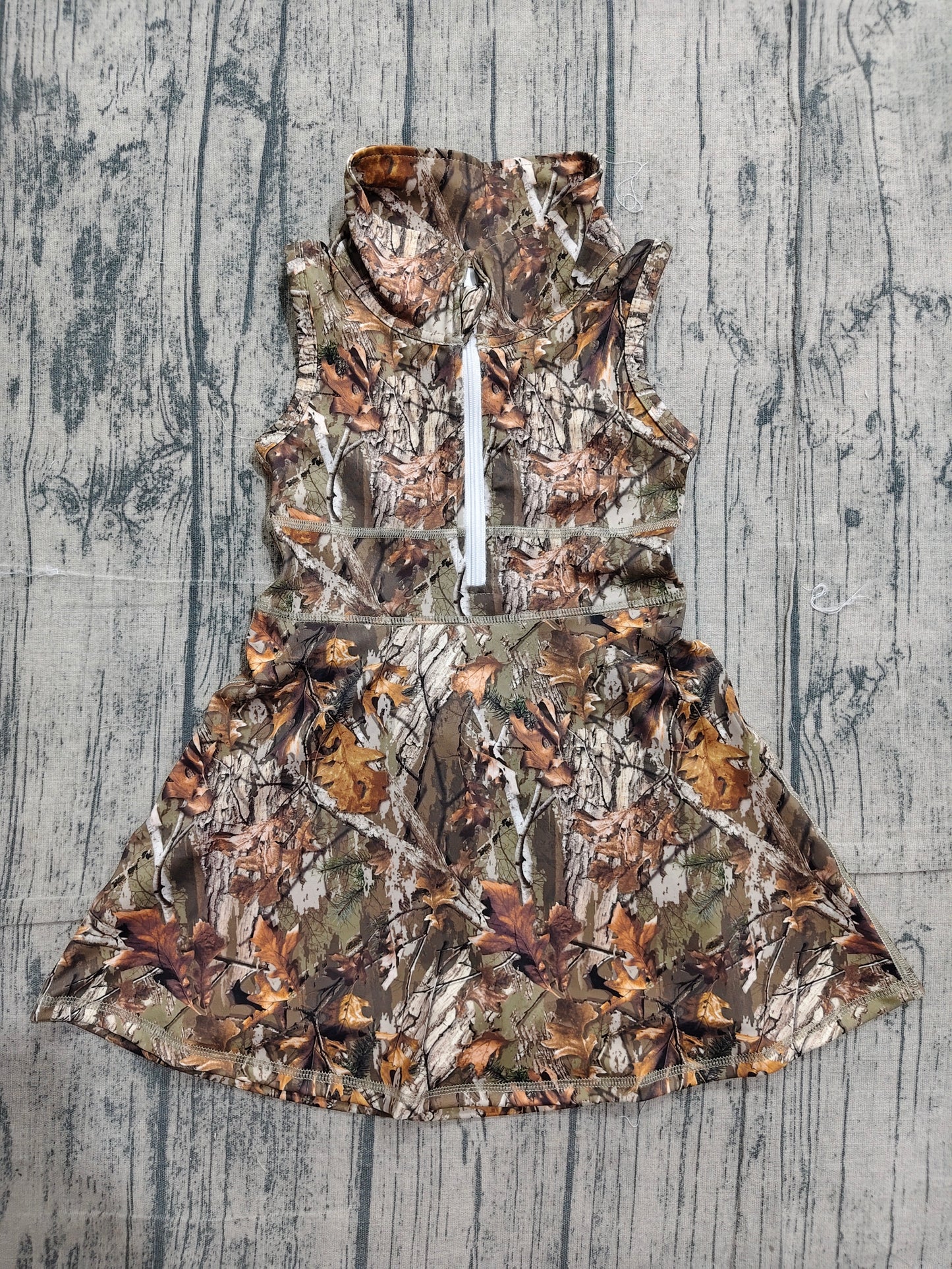 NO MOQ Preorder GSD1384 Branches and Leaves Camouflage Zip Collar Sleeveless Yoga Dresses for Girls 202604