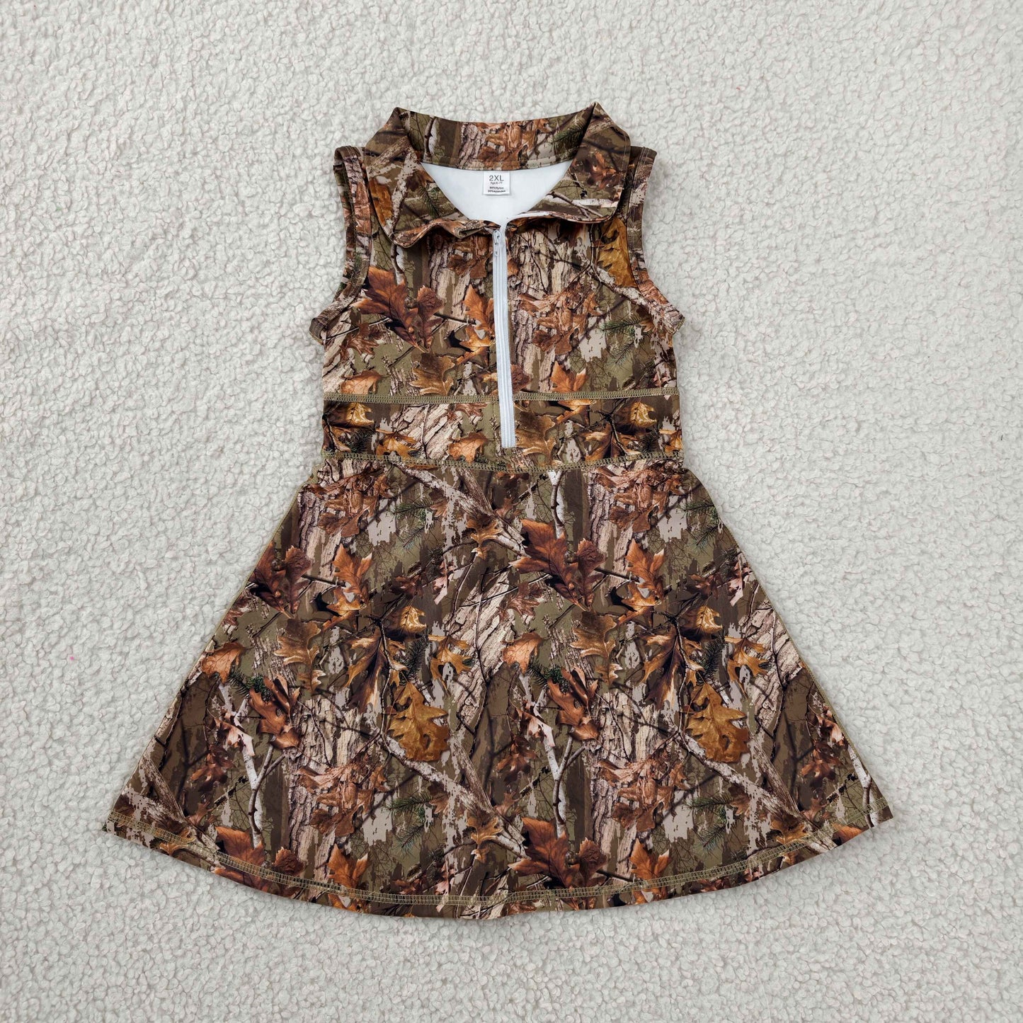 GSD1384 Branches and Leaves Camouflage Zip Collar Sleeveless Yoga Dresses for Girls 202606 RTS