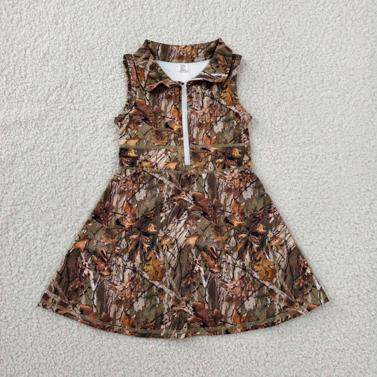 GSD1384 Branches and Leaves Camouflage Zip Collar Sleeveless Yoga Dresses for Girls 202606 RTS