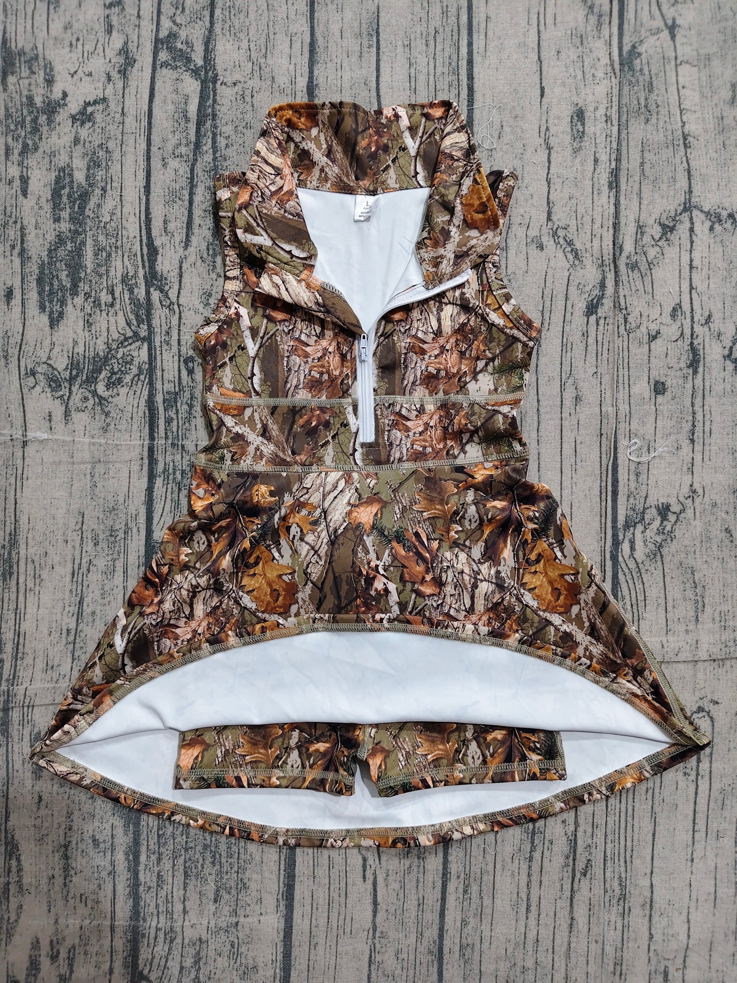NO MOQ Preorder GSD1384 Branches and Leaves Camouflage Zip Collar Sleeveless Yoga Dresses for Girls 202604